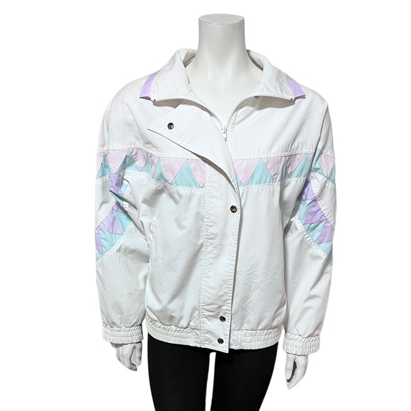 VINTAGE Retro White Ski Jacket Large - Picture 2 of 7